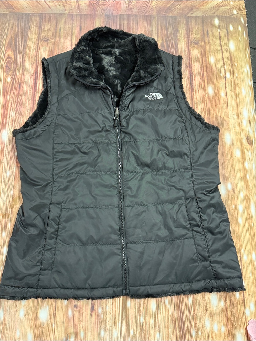 The North Face Women's Reversible Black Faux-Fur Lined Quilted Vest
